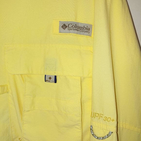 Columbia PFG Vented Breathable Long Sleeve Button Down Shirt Size L Yellow - Picture 3 of 12